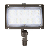 Mini Outdoor Flood Light with LED light bulbs, black accents, and used for security purposes